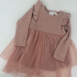 Zara Kids Size 2-3 years Dress Dusty Pink Knit Body Tulle Skirt Long Sleeves